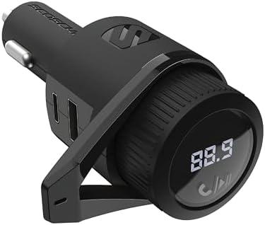 Scosche BTFM9 FM Bluetooth Transmitter Car, Dual 12W USB-C and USB-A Charging Ports, Fast Type C Car Charger, Wireless Radio Bluetooth Adapter, Hands-Free Kit for Calls, Siri and Google Assistant