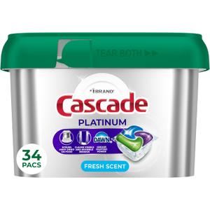 Cascade Platinum Dishwasher Pods, Dishwasher Detergent, Dish Detergent Soap, Fresh, 34 count