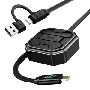 pzoz Retractable 2-in-1 Charging Cable with LED Display, Multi USB C & USB A to USB C for iPhone iPad Mac Samsung for Car CarPlay Desktop Management Organizer