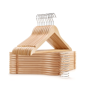 Amber Home 10 Pack Wooden Coat Hangers, Natural Wood Suit Hangers with Non Slip Pant Bar, Clothes Hangers for Shirts, Jackets, Dress, Pant