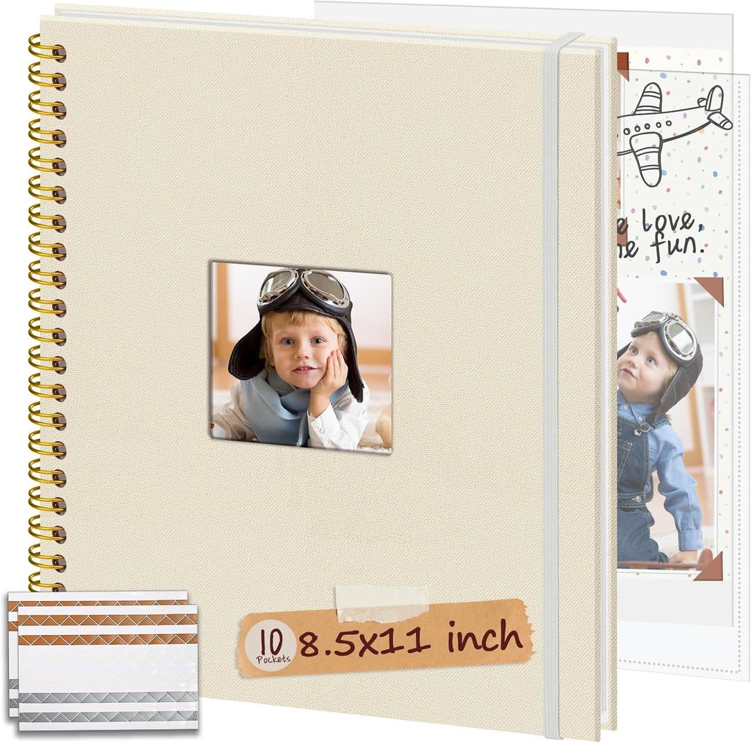 8.5x11 Inch Scrapbook Photo Album, Linen Cover DIY Scrapbooks with 10 Sheets Plastic Sleeves 20 Pages Memory Book for Wedding Birthday Baby Travel (Beige)