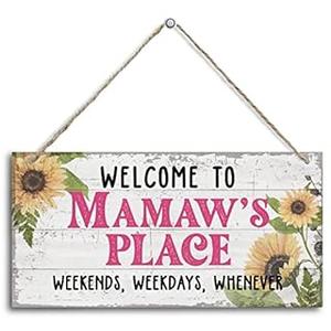 Vintage Welcome to Mamaw's Place Weekends, Weekdays, Whenever Wood Decor Sign, Hanging Printed Wooden Plaque Decor, Rustic Home Decor Sign, Mamaw Decor, Gift for Grandma, Women 12x6 inch