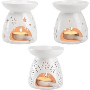 Lawei Set of 3 Ceramic Tealight Candle Holder, Essential Oil Burner Wax Melt Burners, Aromatherapy Aroma Diffuser Burner for Home Bedroom Decor Christmas Housewarming Gift