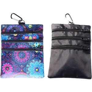 Golf valuables Pouch, Zipper Golf Ball Bag with 4 Pockets, Golf Accessories Pouch for Storing Balls,tees,Mobile Phone,Keys, Cards and Cash, Great Gift for Golfers (2 PACKBLACK+FLORET)