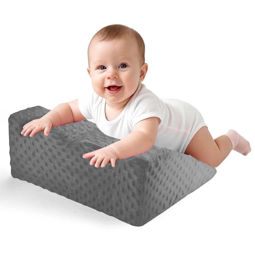 Nursing Reflux Prop for Infant, Baby Colic & Gas Relief, Memory Foam Nursery Support for Newborns Washable Removable Cover, Baby Tummy Time Prop for Neck and Shoulder Strength Growth (Grey)