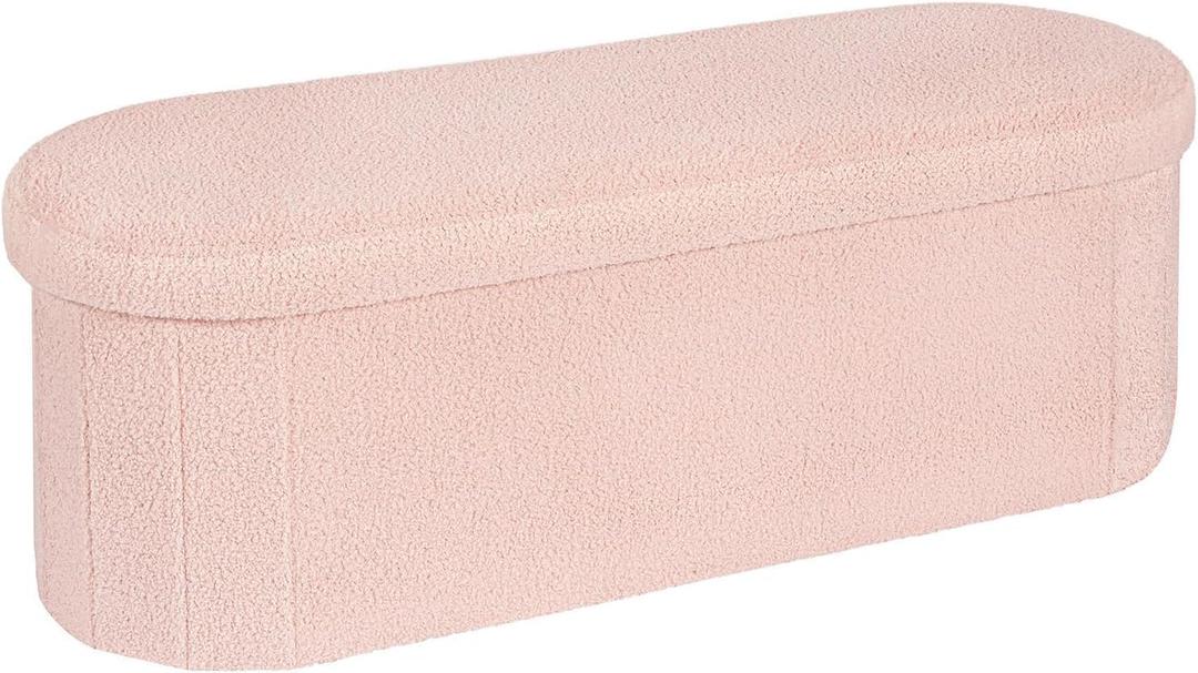 B FSOBEIIALEO Ottoman with Storage for Living Room, Sherpa Folding Storage Ottoman Foot Rest, 43.3 Inches Collapsible Bedroom Bench Pink, 43.3"*15"*15"