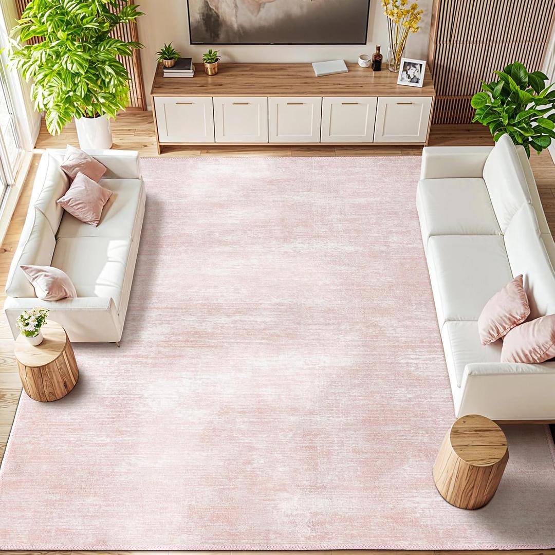 LIANLAM Washable Rug 10x14 Area Rugs for Living Room - Stain Resistant Non-Slip Backing Boho Rug for Bedroom,Durable & Ultra-Thin Vintage Large Area Rug(10x14,Pink)