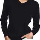 Women's Long-Sleeve Pullover Lightweight Soft V-Neck Casual Sweater Top (Black, XXL)