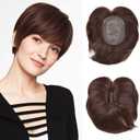 BECUS Short Brown Hair Topper for Women with Thinning Hair Clip in Pixie Cut Hairpiece with Bangs Natural Look (Dark Brown)