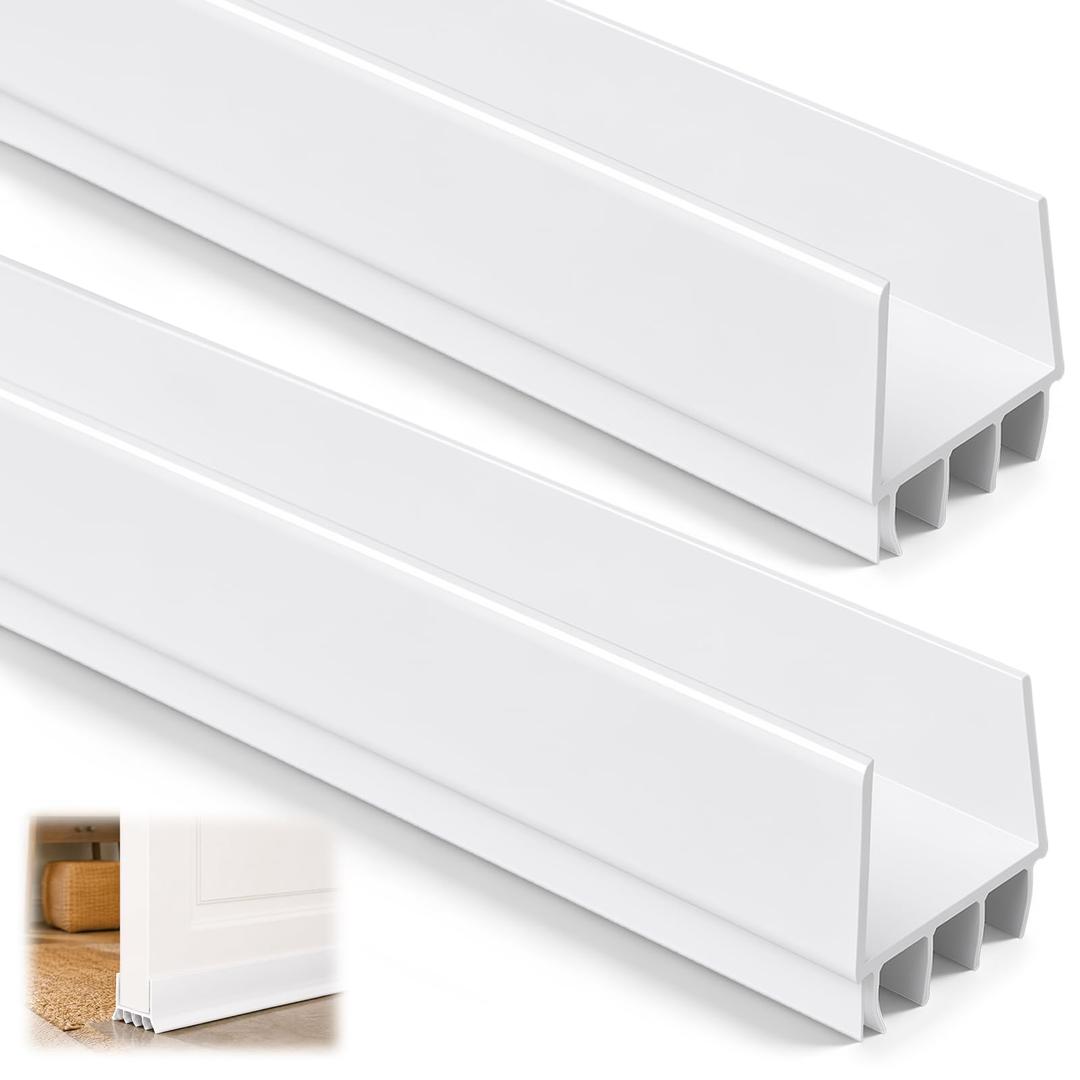 Yaocom 2 Pack 36” U Shape Door Bottom Seal, Exterior Door Sweep, Adjustable Weatherstripping Draft Stopper, Block Light Reduce Noise, Slide on Install, Fits 36” x 1-3/4”, Fills 3/8”-3/4” Gap (White)