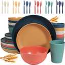 Wheat Straw Dinnerware Sets for 6 (42pcs), SGAOFIEE Unbreakable Dinnerware Set, Kitchen Plates and Bowls Set, Unbreakable Plastic Outdoor Camping Dishes, Dishwasher Microwave Safe, Autumn Multicolor