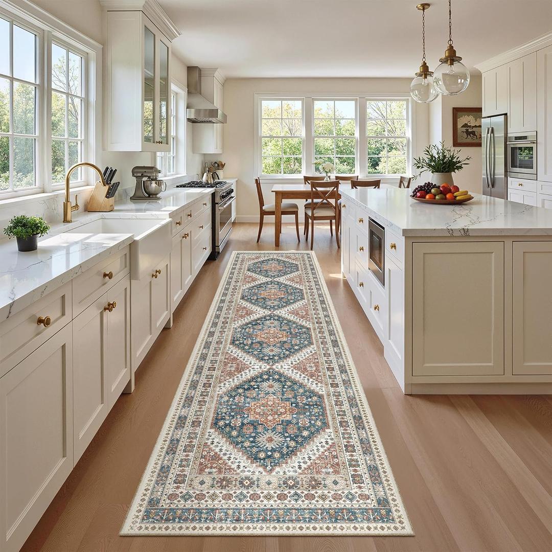 Madane Runner Rugs for Hallway 2x10 Long Washable Non-Slip Hallway Runner Rug Low-Pile Stair Kitchen Runner Throw Carpet for Entrance Living Dining Laundry Room (Navy Blue, 2 x 10)