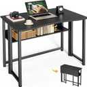 Huuger Folding Desk with Storage Shelf, 31.5 Inch Foldable Computer Table for Small Spaces, Space Saving Sofa Table for Couch, Writing Work Office Computer Desk, Easy to Fold, Black