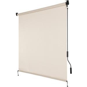 Aoodor 5% Openness Cordless Solar Fabric Roller Shade, 8'W x 8'H Sun Shade for Outdoor Gazebo Pergola Porch Use, 95% UV Protection Blinds, Beige
