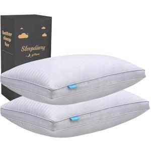 SLEEPDIARY Pillows Queen Size Set of 2,Hotel-Quality Bed Pillows with Zipper for Adjustable Loft, Machine Washable, Down Alternative Filling for Back, Side & Stomach Sleepers,Gray