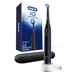 Oral-B iO Simple Clean Rechargeable Electric Powered Toothbrush, Night Black with 1 Gentle Care Brush Head and 1 Black Travel Case - Automatic Pressure Sensor to Protect Gums - 3 Modes - 2 Min Timer