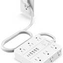 Power Strip Flat Plug with 12 Outlets 6 USB(2 USB C),SMNICE Surge Protector Charging Station with Overload Protection,5ft Extension Cord Widely Spaced Multiple Outlets for Home Office Dorm Essentials, White