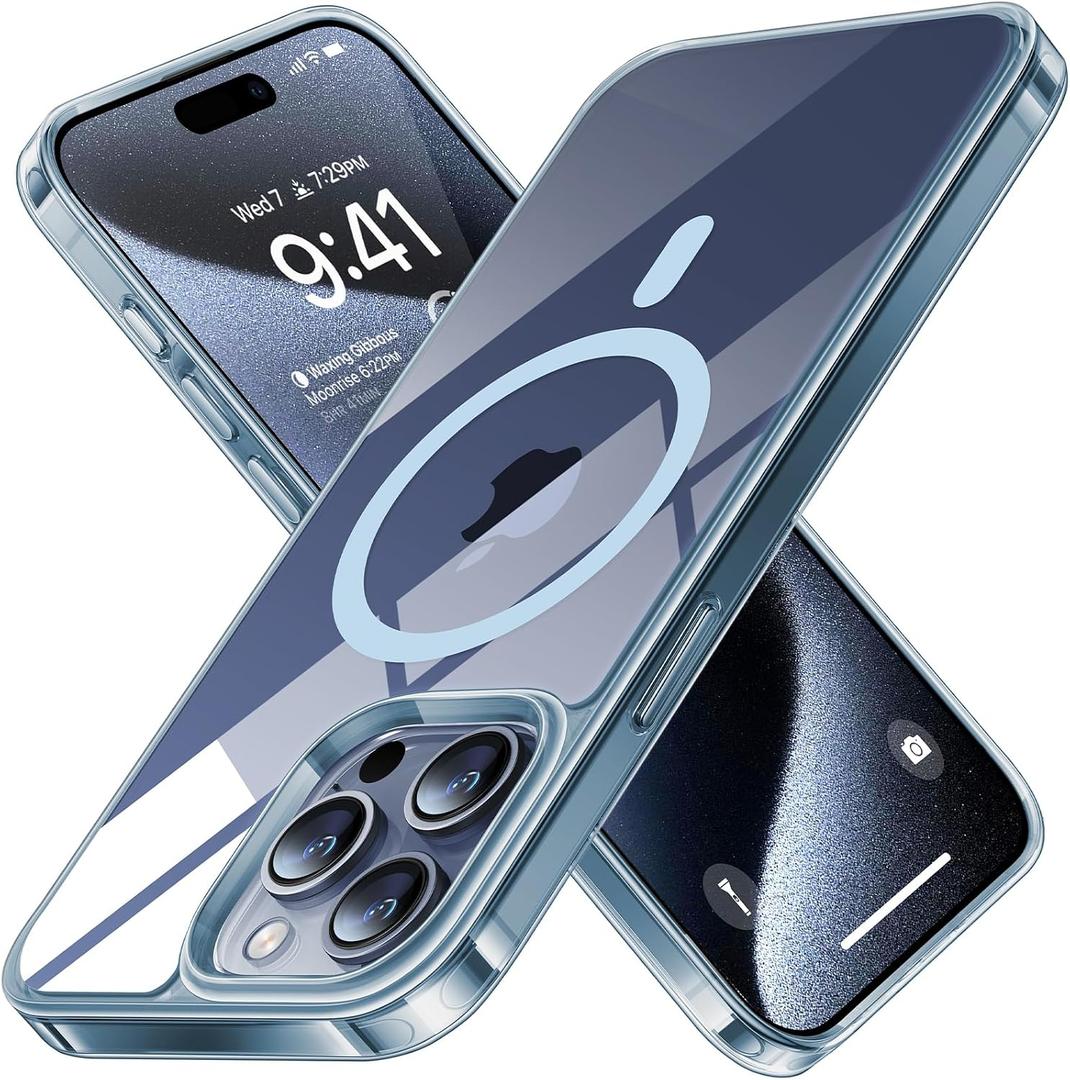 TORRAS Magnetic Shockproof for iPhone 15 Pro Case, [Military-Grade Drop Tested] [Compatible with MagSafe] Translucent Slim Protective Anti-Scratch Anti-Fingerprint Guardian 2023, Clear Blue