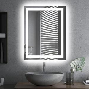 Amorho LED Bathroom Mirror 28"x 36" with Front and Backlight, Step less Dimmable Wall Mirrors with Anti-Fog, Shatter-Proof, Memory, 3 Colors, Double LED Vanity Mirror (Horizontal/Vertical)