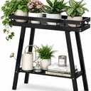 BAMBANG Bamboo Plant Stand Indoor, 2 Tier Small Plant Table, Tall Plant Stand for Indoor Plants, Window Sill Plant Shelf, Flower Pot Holder Plant Bench Plant Rack for Living Room, Black