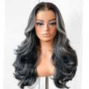 Salt & Pepper Layered Feather Layered Hair Preplucked Precision-Precut-cut Ready-to-Go Glueless 13x6 HD black and white mixed color Synthetic Lace Front Wig