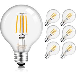 MASTERY MART G25 Globe Light Bulbs, Dimmable, E26 Base, 60W Equivalent, 2700K Soft White, Vintage Filament for Bathroom Mirror, 5.5W LED, UL Listed, Energy Star, 6-Pack