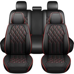 Huidasource Car Seat Covers, Leather Auto Seat Cushion Cover Universal Fit for Most Cars Sedan SUV Pickup Truck, Fit for Honda Civic Nissan Compass Sentra Focus Explorer(Full Set/Black&Red)