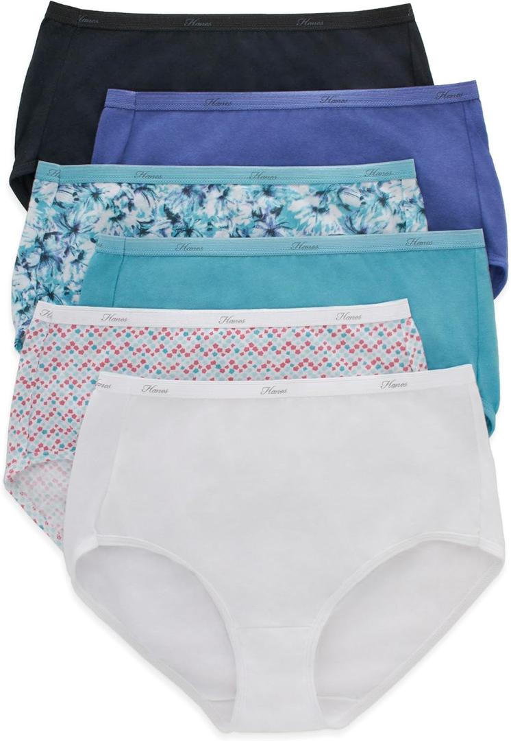 Hanes Women's Plus Size Panties Pack, Classic Cotton Brief Underwear, Moisture-Wicking, Solid/ Print Mix, 6-Pack, 6