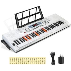 Keyboard Piano Lighted Keys for Beginner Adults Teens Kids, 61 Key Electronic Music Keyboard with Teaching Modes Powered by USB or Battery with LCD Display Microphone Headphone Jack