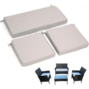 3-Pack Outdoor Patio Furniture Replacement Cushions SetHigh-Elastic Sponge Cushions Fit 4-Piece Wicker Rattan Sofa, Loveseat & Chairs, 36x18x2 & 18x18x2, Waterproof, Fade-Resistant (Light gray)