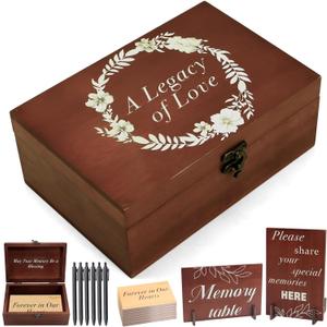 ZYNERY Wooden Memory Keepsake Box for Funeral,115pcs Celebration of Life Memory Cards Set Memorial A Legacy of Love Storage Box Decorative Gift for Burial AnniversaryForget-me-not