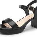 DREAM PAIRS Women's Platform Heels Block Chunky Open Toe Ankle Strap Heel Fashion Wedding Party Dress Sandals Shoes (6.5, Black)
