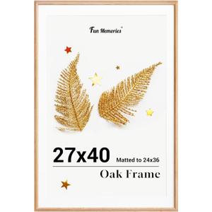 Fun Memories 27x40 Picture Frame, Solid Oak Wood Frame for Wall, 27x40 Matted frame for 24x36, Natural Oak Wood Frame for Home Decor, Set of 1