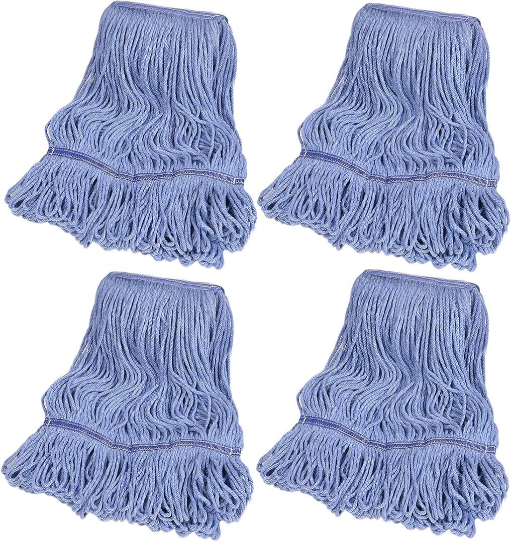 4 Pack Commercial Mop Head Replacement, Heavy Duty Mop Head Commercial Replacement for General and Floor Cleaning, Wet Industrial Blue Cotton Looped End String Head Refill (Blue)