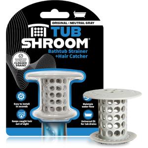 TubShroom Bathtub Drain Hair Catcher  in-Drain Tub Strainer & Clog Prevention Protector, Fits Standard 1.41.75 Tub Drains, Easy Clean, Captures Human & Pet Hair Out of Sight (Gray)