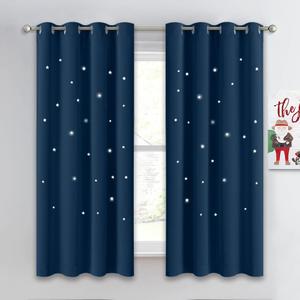 NICETOWN Kids Room Curtains with Laser Cutting Stars, Nursery Blackout Window Curtain Drapes for Light Blocking and Noise Reducing, W52 x L63 Inches Each Panel, Moroccan Blue, 1 Panel