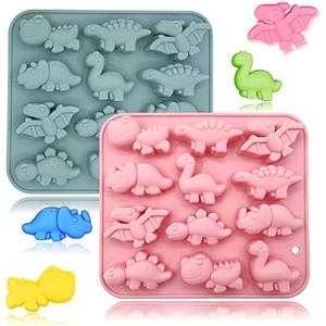 2 Pack 3D Cute Dinosaur Silicone Molds 12 Cavity Dinosaur Themed Baking Mould Tray DIY Baking Tool for Easter Chocolate Cake Dessert Candy Mousse Pastry Handmade Soap Cupcake Topper