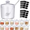 Tioncy 12 Pcs Ice Cream Bar Supplies Sugar Bowls with Lid and Spoon Acrylic Candy Dispenser Party Bar Hot Cocoa Sundae Caramel Apple Dipping Container with Tag (13 oz,Clear)