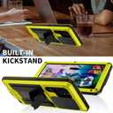 Samsung S23 Plus Case with Screen Camera Protector Kickstand, Samsung S23 Plus Rugged Military Metal Heavy Duty Case with Stand Screen Protector Slide Camera Cover for Man Outdoor (Yellow)