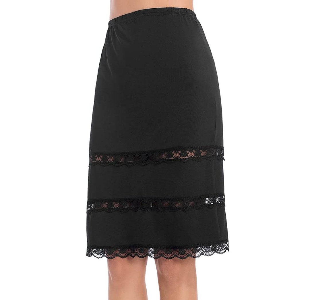 MANCYFIT Half Slips for Women UnderSkirt Dress Extender Lace Trim Knee Length Midi Skirt 14-25" Length 3XL