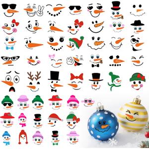 51 PCS Snowman Face Stickers for Crafts Snowman Face Decals for Christmas Ball, Cups,Mugs, Jars, Window, Wall Decor Vinyl Snow Man Christmas Sticker for Crafts