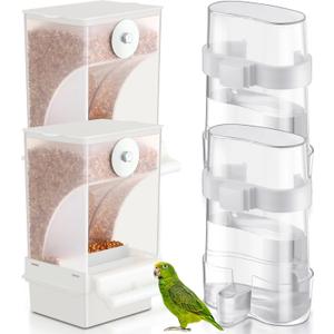 Yaomiao 4 Pcs No Mess Small Bird Feeders Automatic Parakeet Water Dispenser Clear Quail Feeder and Watered Cage Accessories for Small and Medium Parakeet Cockatiel Canary(Assorted,Clear)