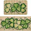 St Patricks Day Kitchen Decor Mats Set of 2, Non-Slip Absorbent Rug and Door Mats, Lucky Green Shamrock Clover Kitchen Floor Mat 17x29 and 17x47 Inch DM128