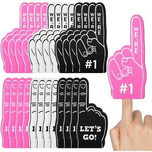 Sinmoe 24 Pcs Mini Foam Finger Baseball Fan Mini Foam Finger, We're #1 Sports Themed Party Supplies for Baseball Hockey Football Basketball Events Team Gifts(Black, White, Pink)