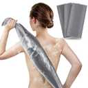 ARCH&M Exfoliating Washcloth Body Scrubber - 3 Pack Japanese Korean Spa Style Bath Towel for Dead Skin Removal, Extra Long 35 Back Scrubber with Premium Nylon Mesh for Smooth Glowing Skin (Gray x 3)