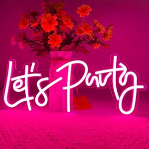 Let's Party Neon Sign, LED Neon Lights for Bedroom Wall Decor, Art Decorative Lights for Bachelorette Party, Engagement Party, Birthday Party, Living Room, Gamer Room Decor Aesthetic (Pink)