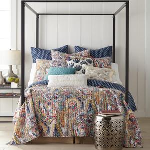 Levtex Home - Nanette Quilt Set - King Quilt (106x92in.) + Two King Pillow Shams (36x20in.) - Bohemian Paisley - Navy, Teal, Green, Red, Gold, Pink - Reversible - Cotton Fabric