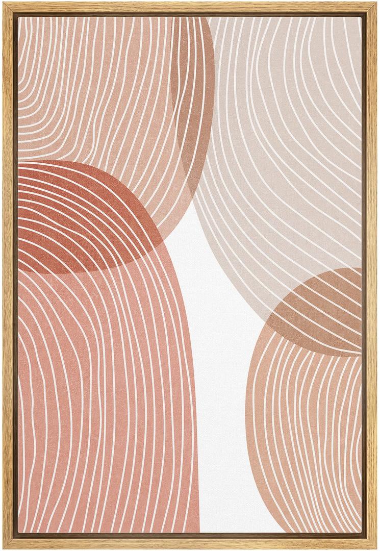 MUDECOR Framed Canvas Print Wall Art Red Brown Nordic Circle Stripe Collage Abstract Shapes Illustrations Modern Decorative Multicolor Relax/Calm for Living Room, Bedroom, Office - 16"x24" Natural