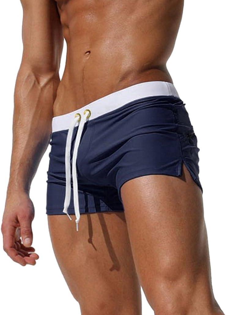 TONLEN Mens Swimwear Short Swim Trunks with Zipper Pocket (Medium, Dark Blue #2)