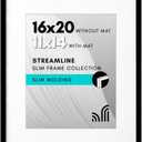 Americanflat 16x20 Picture Frame with Polished Plexiglass - Use as 11x14 Frame with Mat or Display 16x20 Photo Without Mat - Streamline Collection - Thin Border Picture Frames for Wall - Black